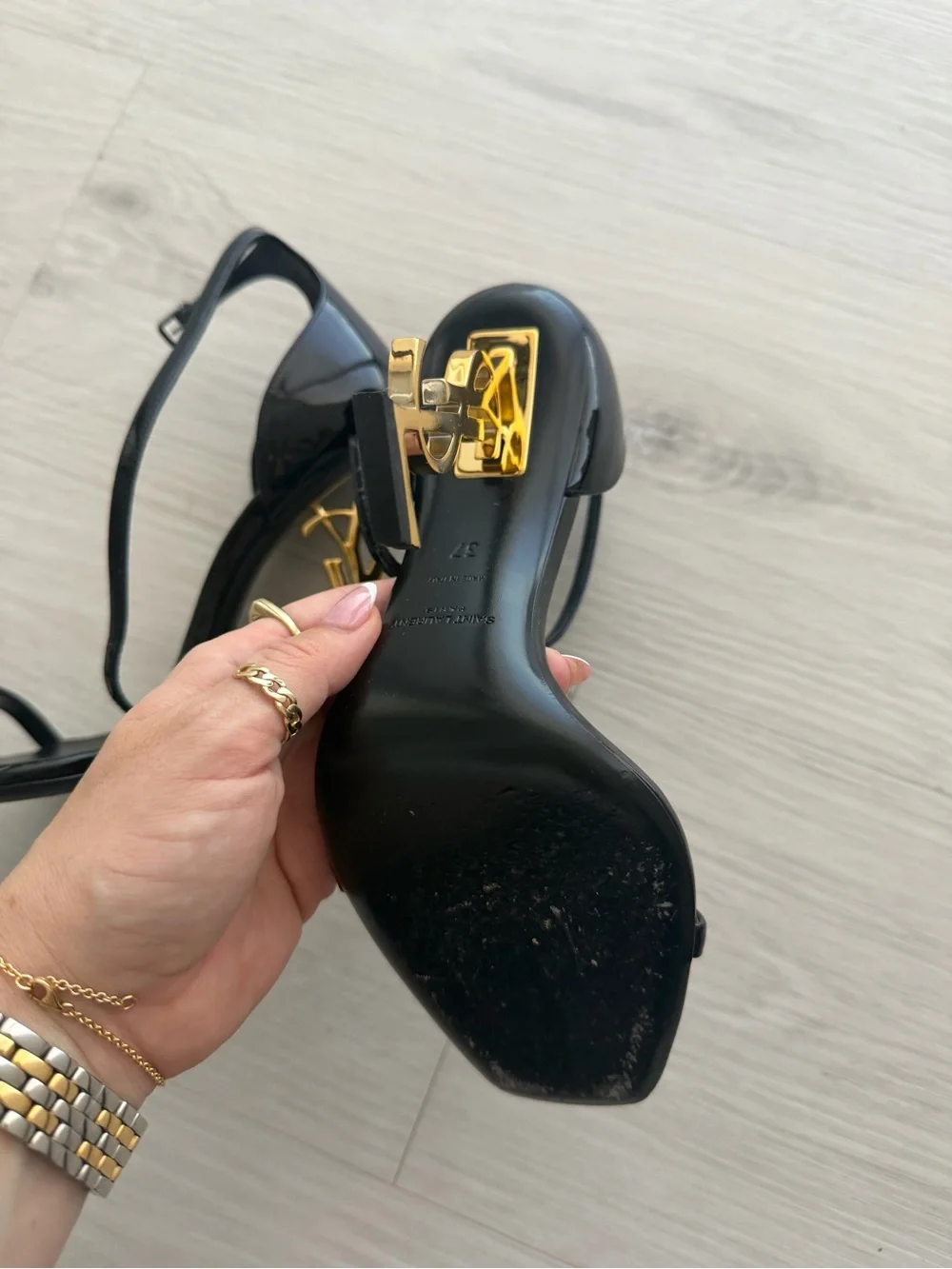 Saint Laurent Black Opyum Patent Open-Toe Ankle-Strap Heels - Picture 3 of 3